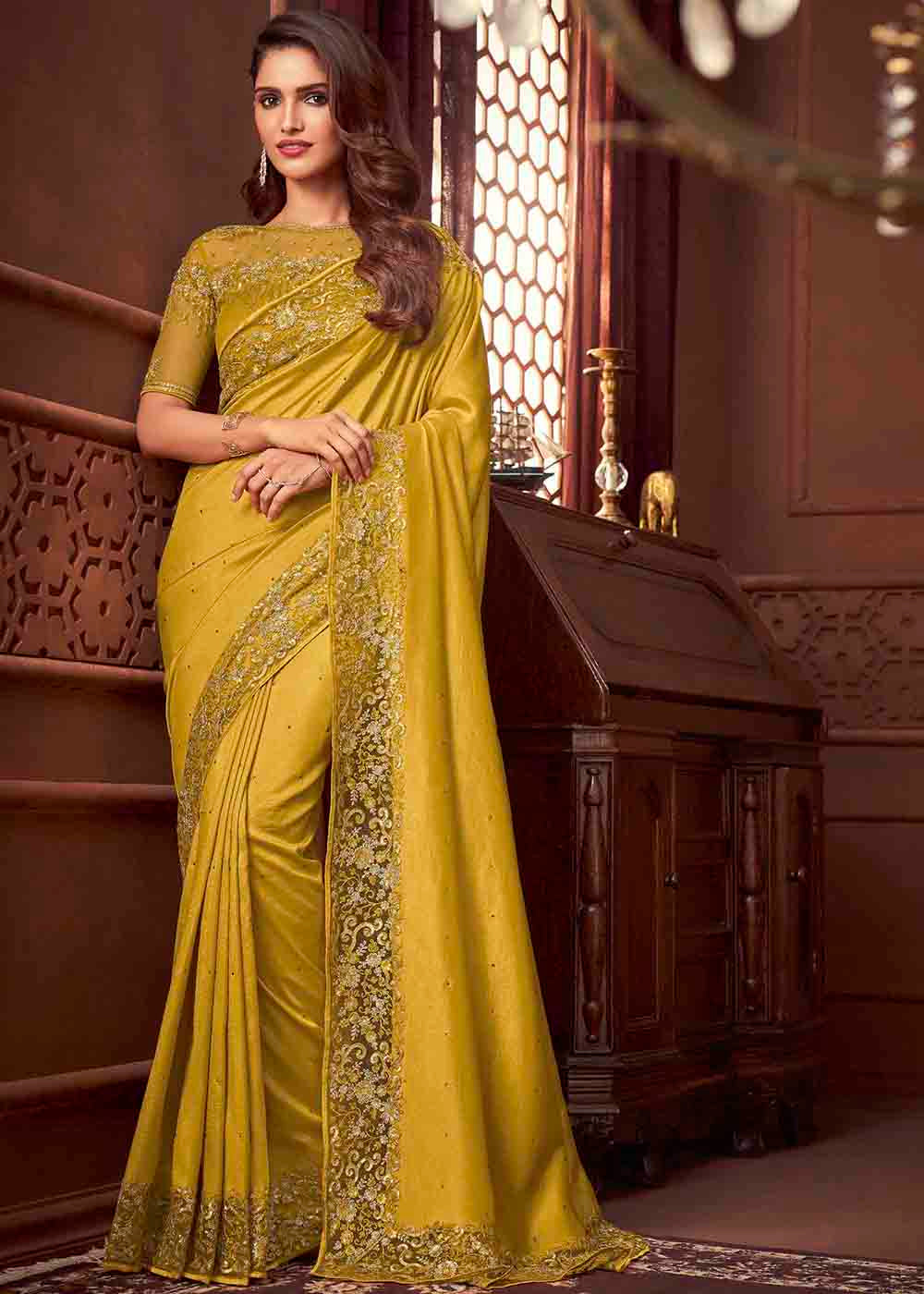 Buy MySilkLove Pale Canary Yellow Designer Silk Saree Online