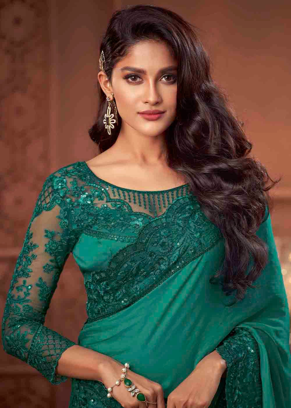 Buy MySilkLove Paradiso Green Designer Silk Saree Online