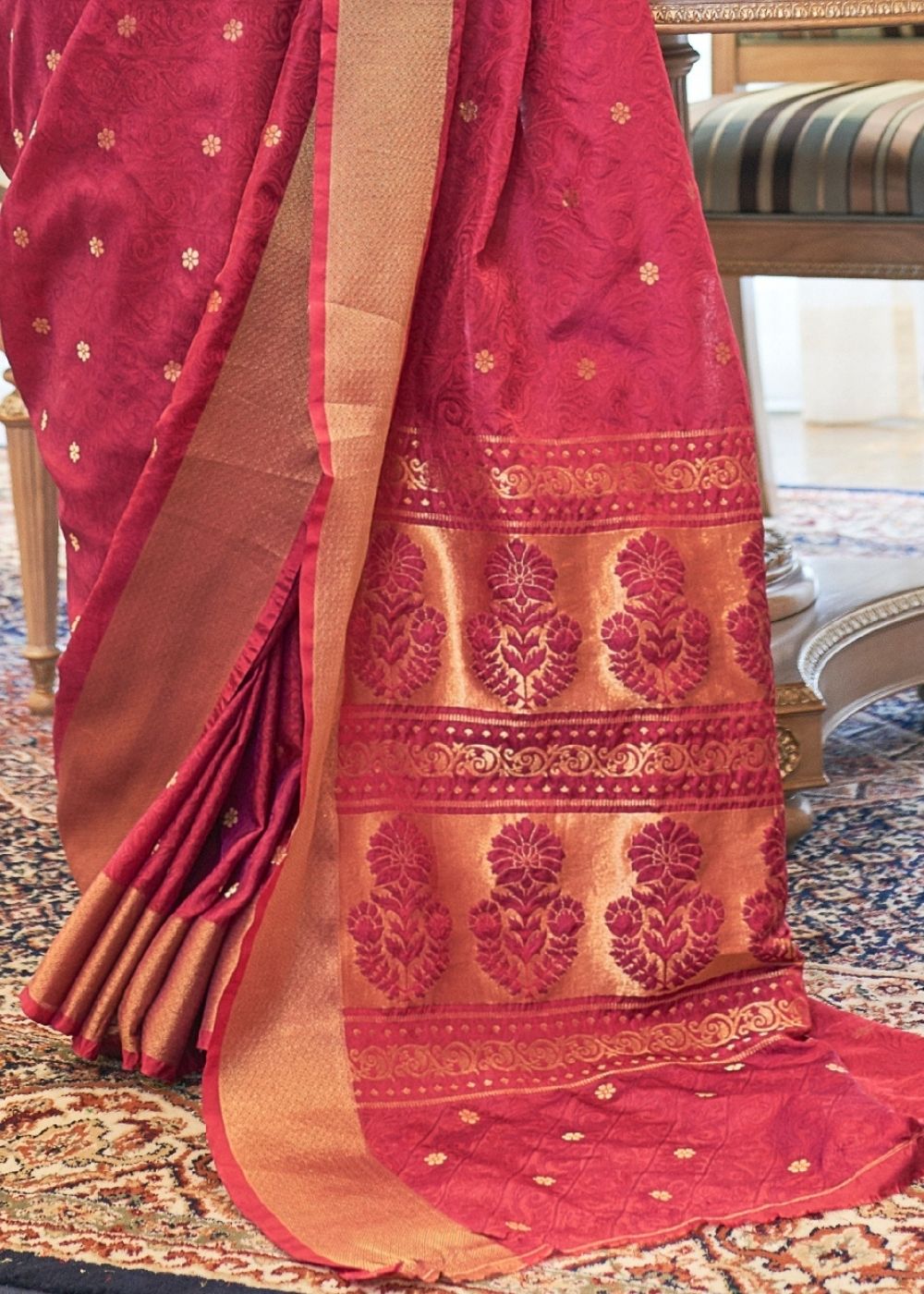 Buy MySilkLove Crail Dark Pink Zari Woven Soft Kanjivaram Saree Online