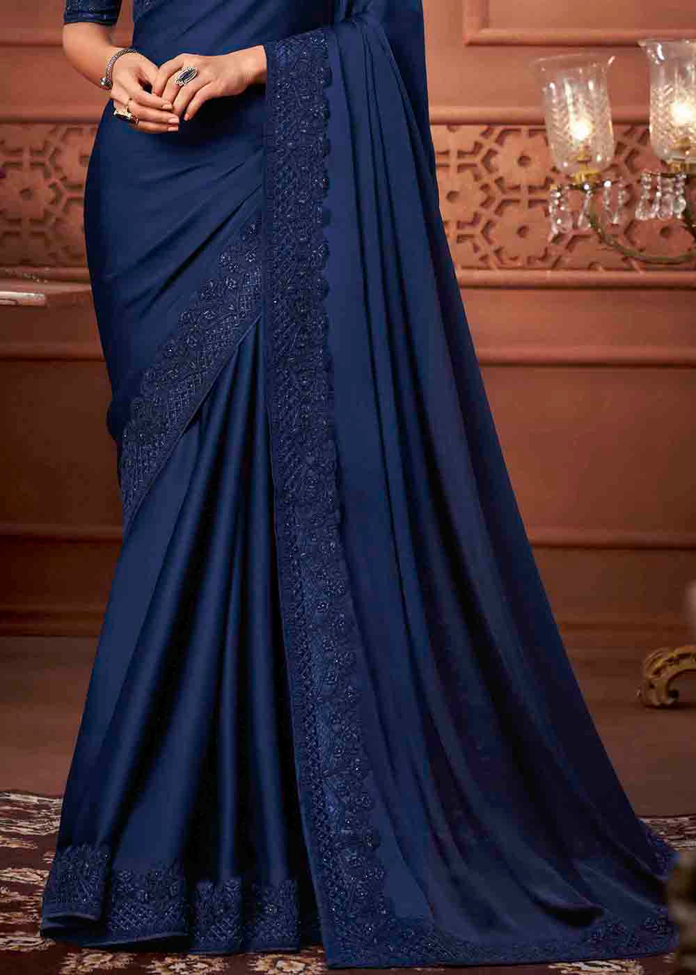 Buy MySilkLove Rhino Dark Blue Designer Silk Saree Online