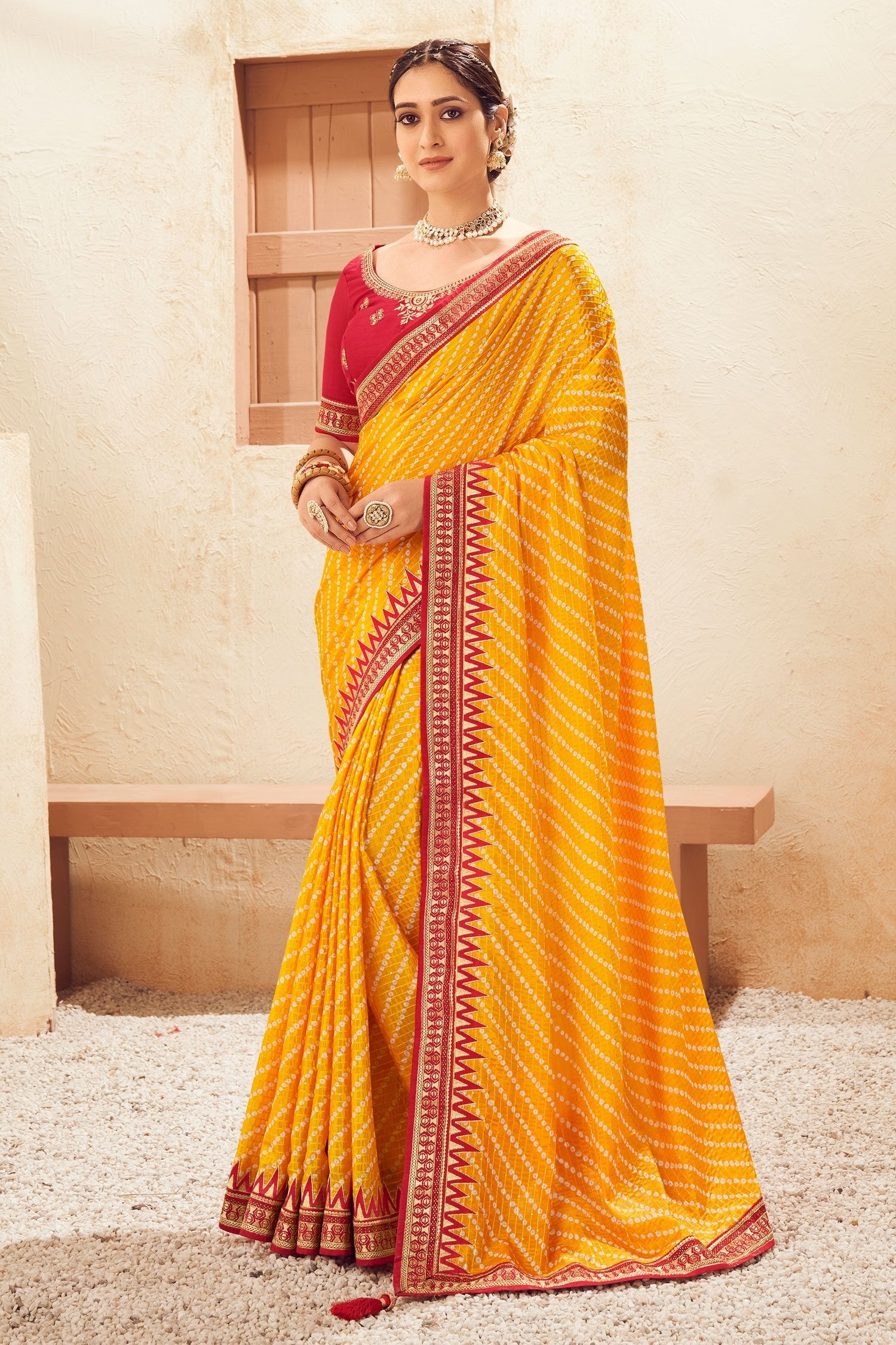 Buy MySilkLove Sunglow Orange and Red Embroidered Chinon Saree Online