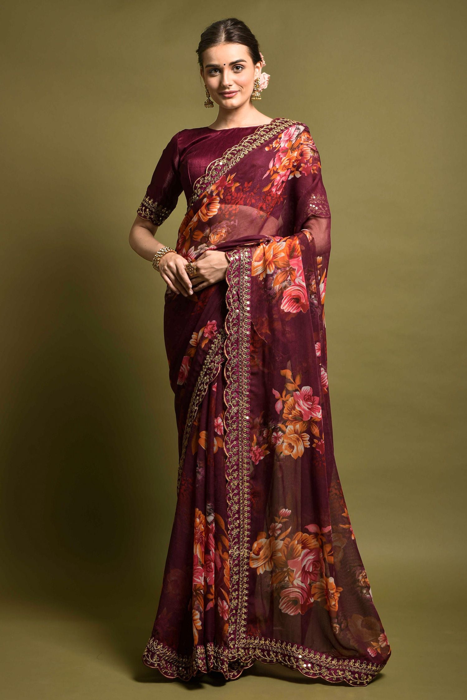Buy MySilkLove Lotus Purple Georgette Printed Silk Saree Online