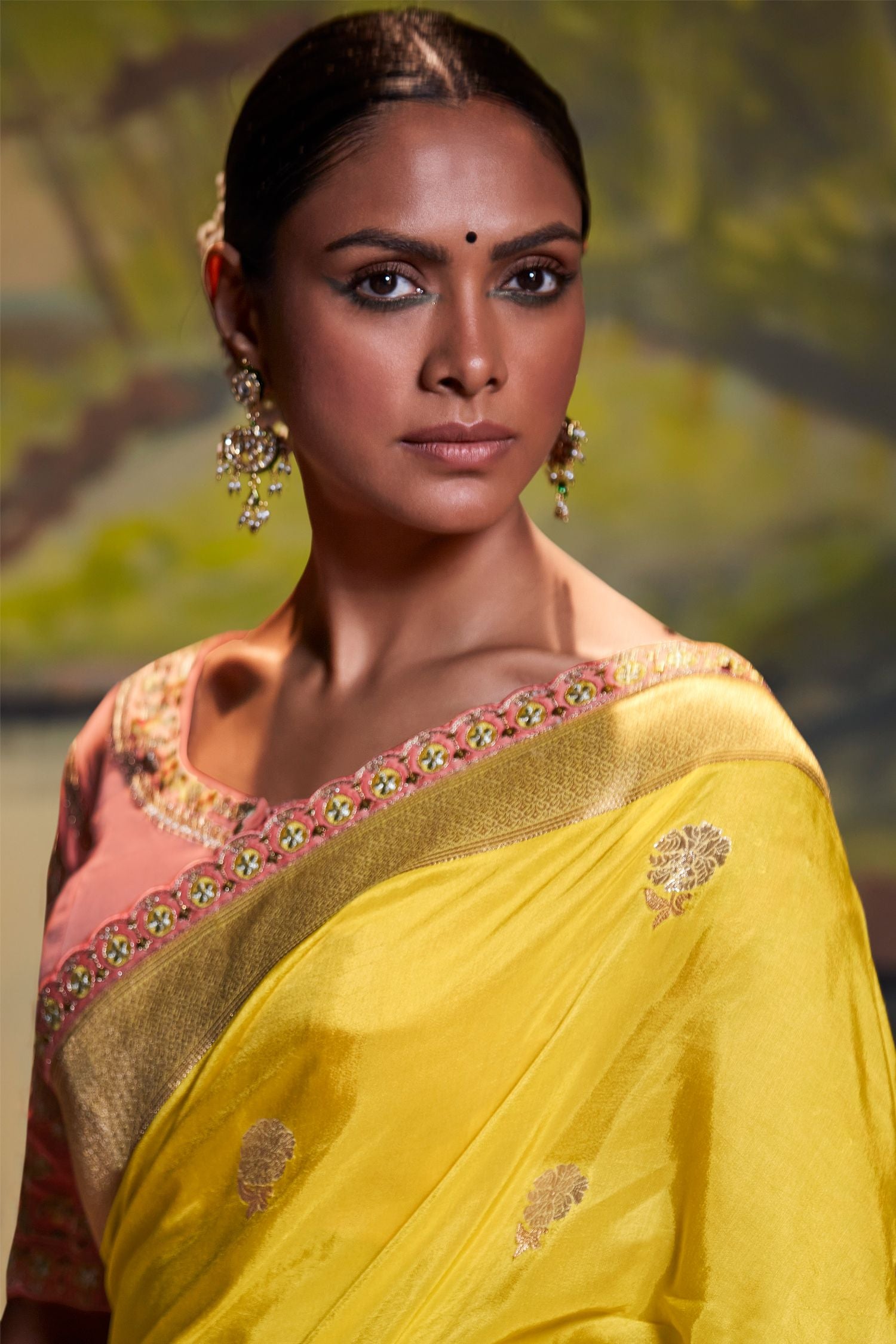 Buy MySilkLove Chenin Yellow Banarasi Silk Floral Woven Saree Online