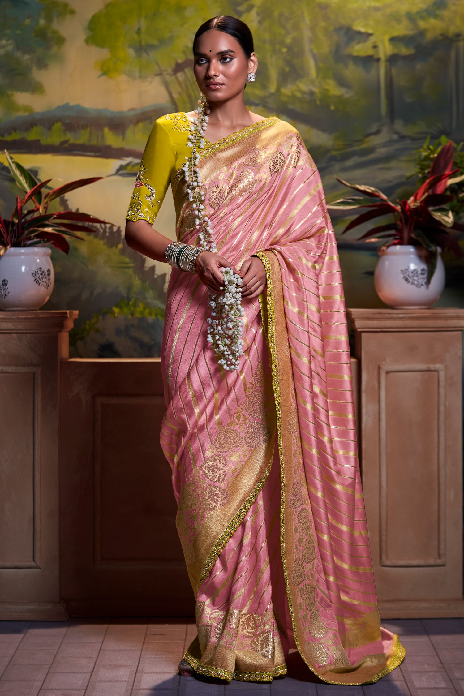 Buy MySilkLove Petite Pink Banarasi Silk Floral Woven Saree Online