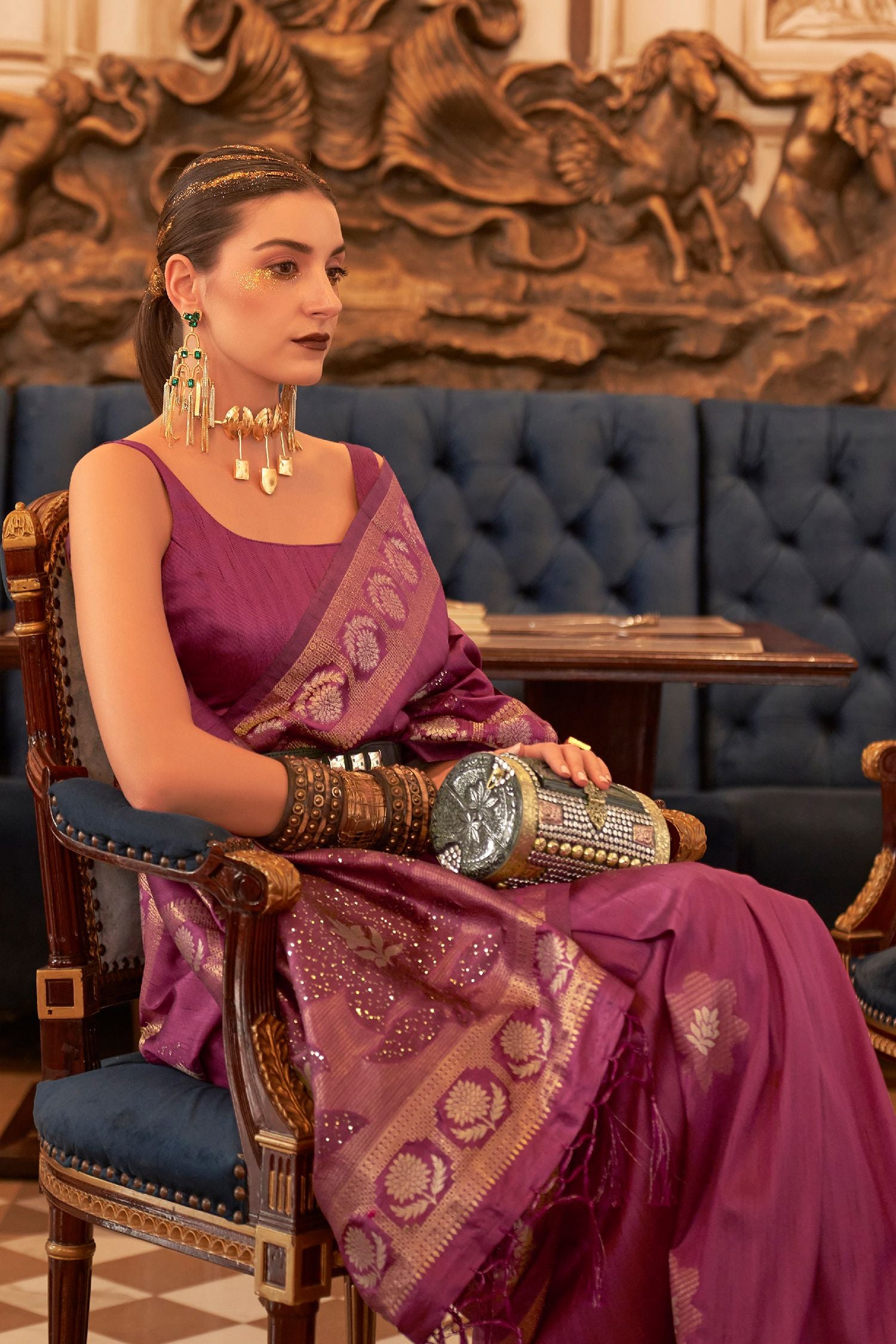 Buy MySilkLove Charm Purple Woven Tussar Silk Saree Online