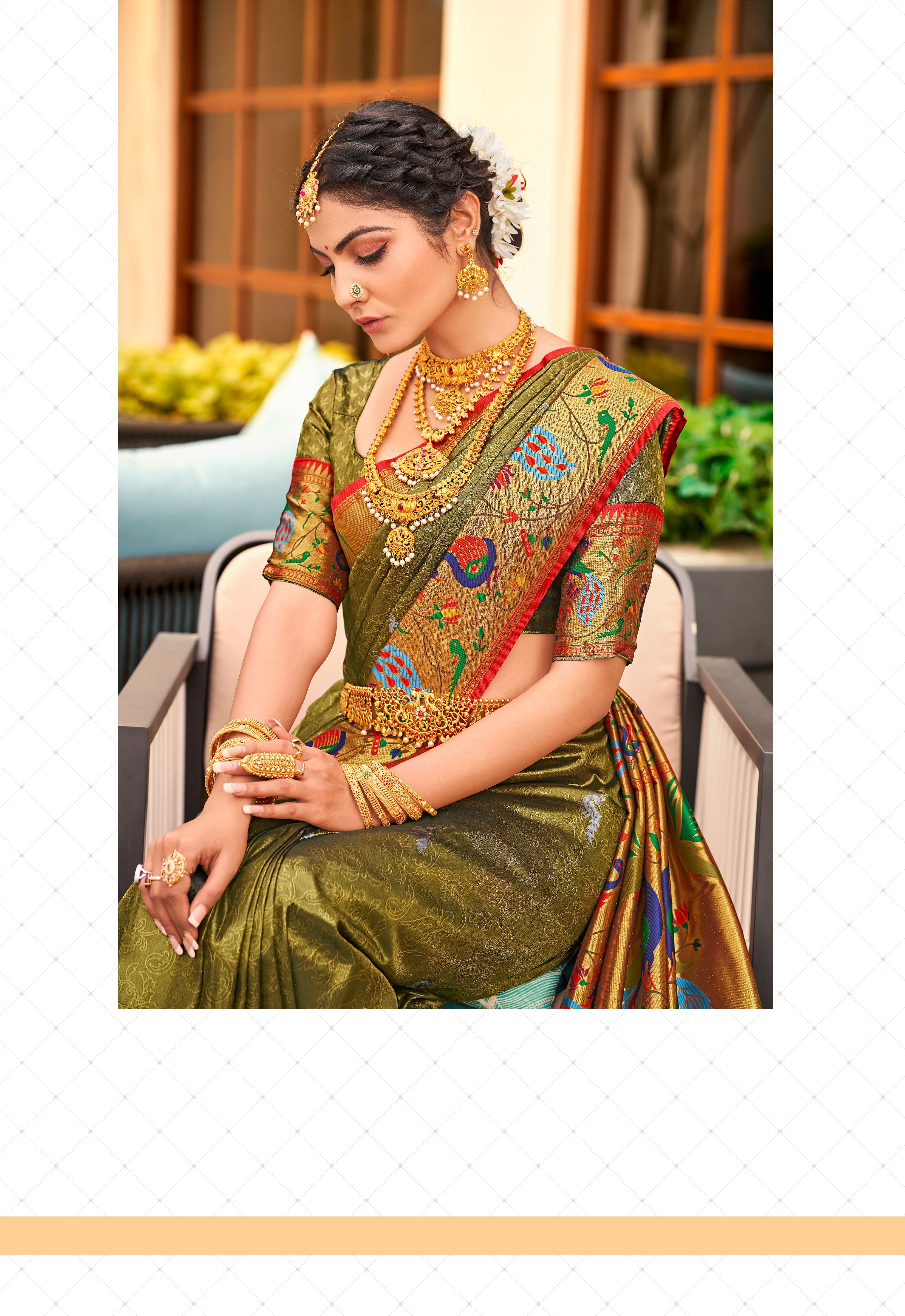 Buy MySilkLove Metallic Sunburst Green Woven Paithani Silk Saree Online