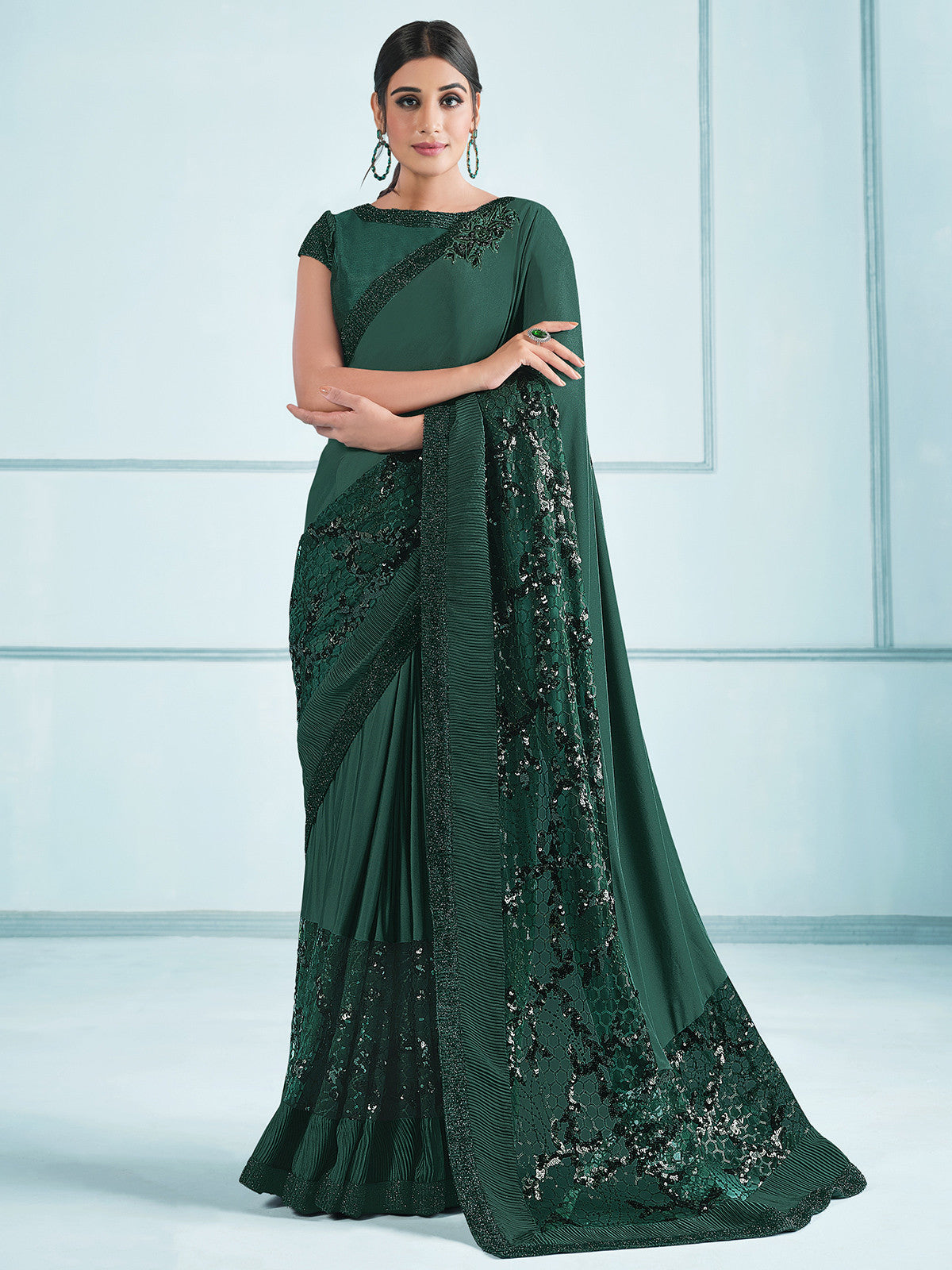 Buy MySilkLove Outer Space Green Embroidery Designer Georgette Partywear Saree Online