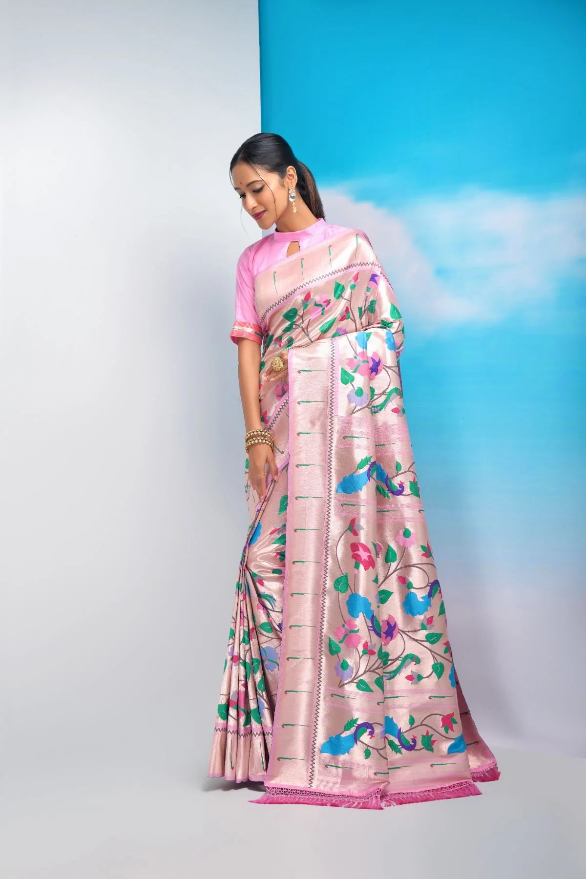 Buy MySilkLove Mandys Pink Banarasi Silk Paithani Saree Online