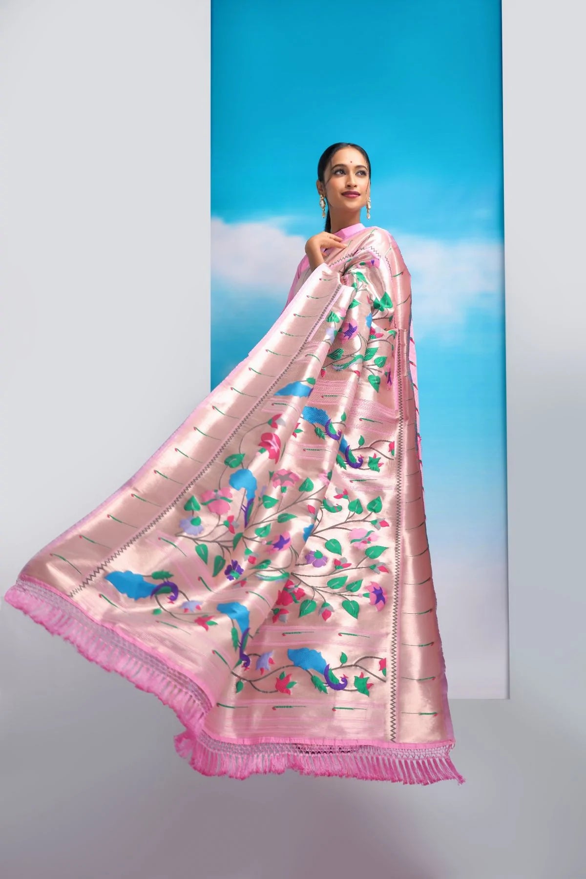 Buy MySilkLove Mandys Pink Banarasi Silk Paithani Saree Online