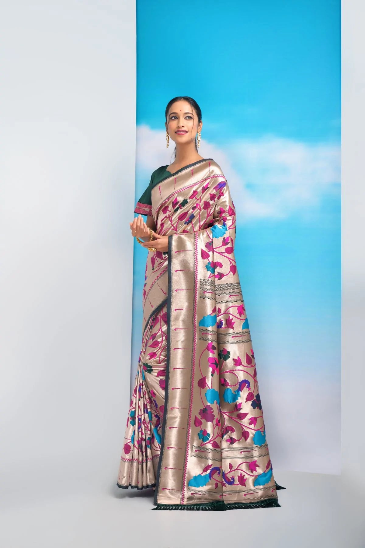 Buy MySilkLove Cinnamon Green Banarasi Silk Paithani Saree Online