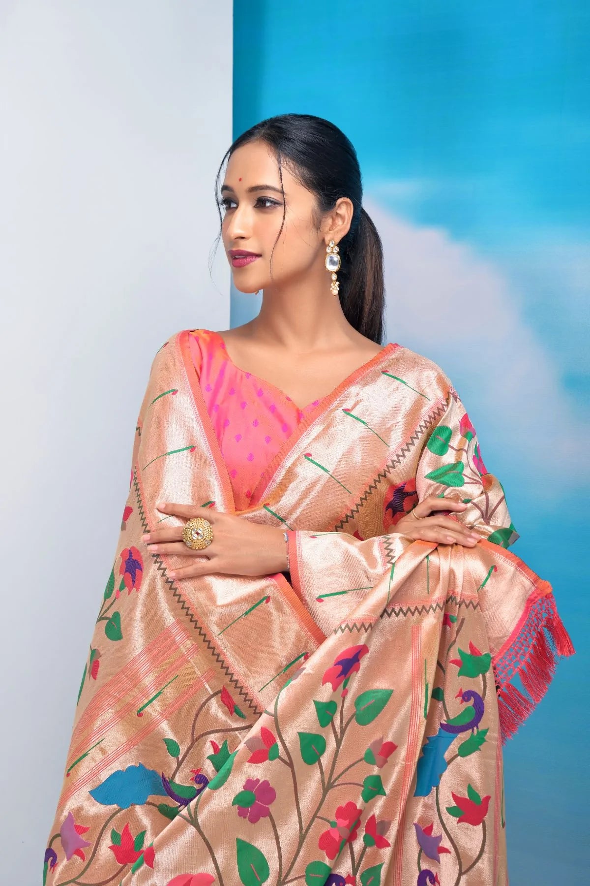Buy MySilkLove Froly Pink Banarasi Silk Paithani Saree Online