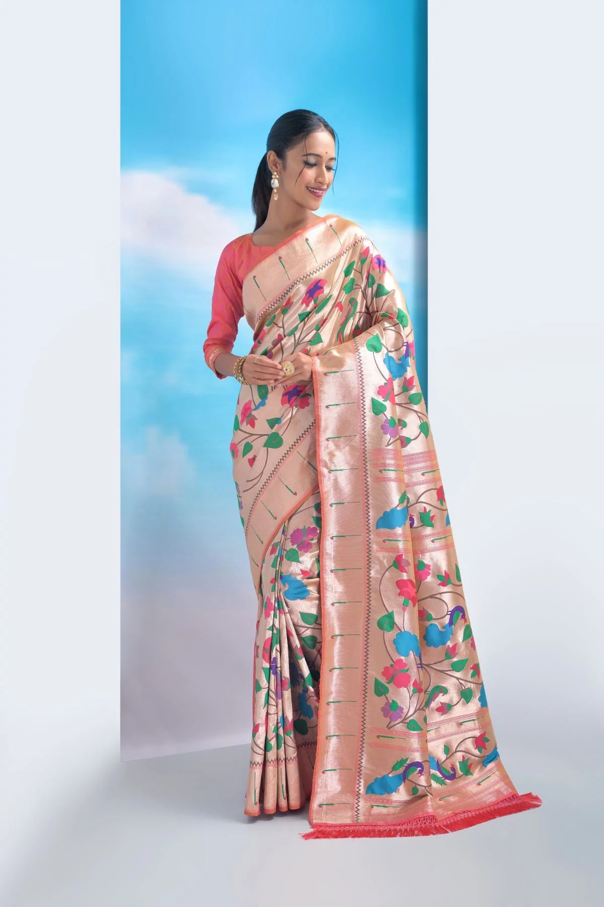 Buy MySilkLove Froly Pink Banarasi Silk Paithani Saree Online